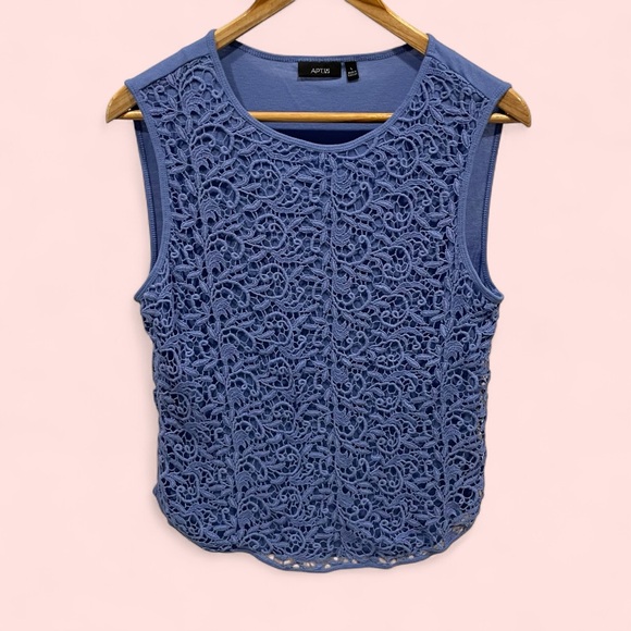Cute periwinkle lilac lace front lined cotton blend sleeveless top Apt 9 - Picture 1 of 7